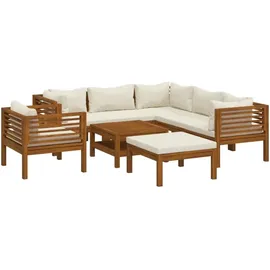 vidaXL 8-tlg. Garten-Lounge-Set mit Creme Kissen Akazie beige/weiß