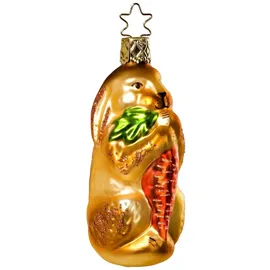 Inge-Glas Manufaktur Christbaumschmuck Hase mit Karotte 9,5cm Glas Figur zum Aufhängen - mundgeblasen & handbemalt - Weihnachtsbaum Anhänger für Weihnachten - Christbaumanhänger & Weihnachtsbaumschmuck - Tiere Braun