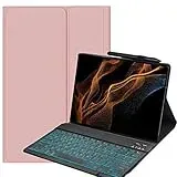 YHFZR Tastatur Hülle für Samsung Galaxy Tab S8 Ultra, [Deutsches QWERTZ] Slim Hülle mit 7 Farben Beleuchtung Kabellose Tastatur mit Schützhülle für Samsung Tab S8 Ultra 14,6'' X900/X906, Rosa