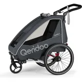 Qeridoo Kinderfahrradanhänger & Buggy QUPA 1 für 1 Kind mit Kupplung, Blattfeder-Dämpfsystem (bis 50 kg) - Grey