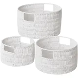 Vagusicc Weiden-Aufbewahrungskorb, handgewebtes Papierseil, groß, rund, gewebter Korb mit Griffen, Weidenkörbe zum Organisieren/Aufbewahren, Weiß, 3 Stück
