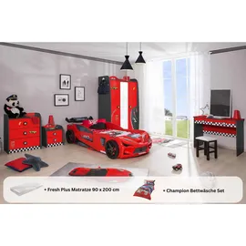 Aileenstore Kinderzimmer komplett Set Autobett Rio 5 teilig Rot