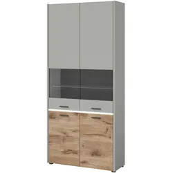 Inn.Furn Vitrine grau, Eiche 85 cm, LED-Beleuchtung und Soft-Close Marcel