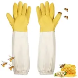 Casenly Imkerhandschuhe aus Ziegenleder, Imkerhandschuhe Stichfest Imker Handschuhe Herren Damen Segeltuch Imker Schutzhandschuhe Imker Zubehör Canvas Imkerhandschuhe 50cm für die Gartenarbeit (Gelb)