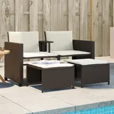 Gartensofa 2-Sitzer mit Tisch und Hockern Braun Poly Rattan - Braun