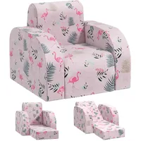 AIYAPLAY Kindersessel, 2 in 1 Klappbar Kindersofa mit Liegefunktion, Flamingo-Muster, Gepolserter Kinderstuhl für Kinder ab 1,5 Jahre, Kinderzimmer, Spielzimmer, Rosa