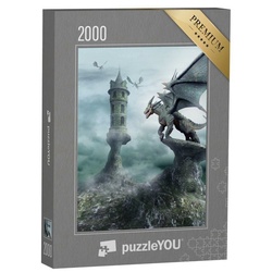 puzzleYOU Puzzle Von Drachen bewachter Turm, 2000 Puzzleteile, puzzleYOU-Kollektionen Drache, Tiere aus Fantasy & Urzeit
