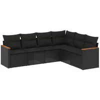 vidaXL 6-tlg Garten-Sofagarnitur mit Kissen Schwarz Poly Rattan Modell 103