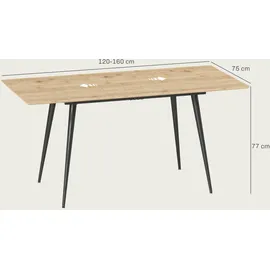 Homcom Esstisch ausziehbar 120/160 x 75 cm Küchentisch für 6-8 Personen, moderner Esszimmertisch mit Stahlbeine, Natur