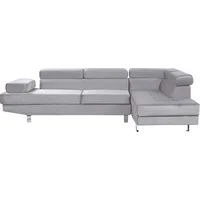 Beliani 5-Sitzer Ecksofa Hellgrau Samt L-Förmig mit Chaiselongue Linksseitig Verstellbare Kopfstützen Klassisch Modern Wohnzimmer Polstersofa - Grau/Silber