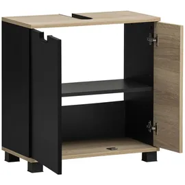 Schildmeyer Waschbeckenunterschrank Emmik 59,8 x 62,4 x 32,6 cm Schwarz/Eiche