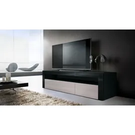 Vladon Valencia Lowboard 155 x 46 x 40 cm Schwarz matt/Sandgrau Hochglanz
