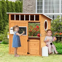 Outsunny Spielhaus Kinderspielhaus aus Holz Natur