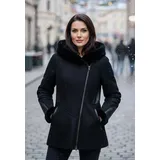 Hollert Damen Lammfelljacke Lena Winterjacke aus Merino Schaffell Echtleder mit Kapuze Größe: XXL Farbe: Schwarz - XXL