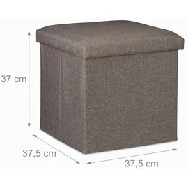 Relaxdays Sitzhocker mit Stauraum, faltbar, weich gepolstert, eckig, Stoff, Sitzwürfel, HBT: 37x37,5x37,5 cm, graubraun