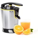Mellerware - Elektrische Profi-Zitruspresse Juicy! 300W | Dauer-Ausguss | Tropfstopp | 2 Filter | 2 Aufsätze | AC‐Motor | Spülmaschinenfest | Orangen- und Zitronensaft | Gelb