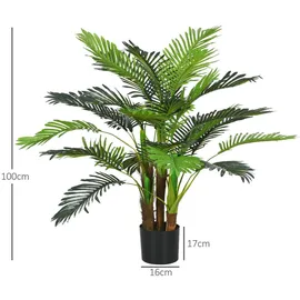 Homcom Künstliche Palme 100cm Kunstpalme mit 27 Palmenwedel Groß Kunstpflanze im Topf Kunstpflanzen Künstliche Pflanzen Wie Echt Zimmerpflanze für Wohnzimmer Büro Balkon Dekoration Schlafzimmer