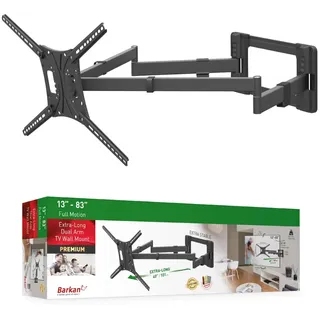 Barkan 101cm Lange TV Wandhalterung, 13-83 Zoll Doppelarm, Schwenkbar/Vollbewegung flach & Curved Fernseher TV Halterung, hält bis 50Kg, Extra stabil, für LED OLED LCD, Max. VESA 600x400