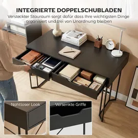 Homcom Computertisch mit 2 Schubladen Bürotisch im Modern-Design, Metallgestell für Arbeitszimmer Schlafzimmer Home Office, 120 x 60 x 77 cm Schwarz