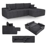 Juskys Sofa Coredo Rechts - Ecksofa 3 Sitzer, Couch in L Form mit Ottomane - Cord in Dunkelgrau