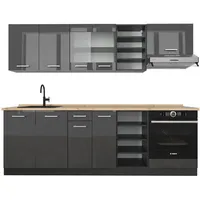 Vicco Küchenzeile R-Line 240 cm Anthrazit Hochglanz/Eiche grau