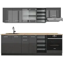 Vicco Küchenzeile R-Line 240 cm Anthrazit Hochglanz/Eiche grau