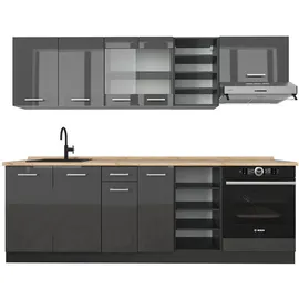 Vicco Küchenzeile R-Line 240 cm Anthrazit Hochglanz/Eiche grau