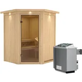 Karibu Sauna-Set Lyra inkl. Ofen 9 kW mit integr. Steuerung, Dachkranz