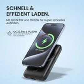 Viesta Viesta® Classic Powerbank 10.000 mAh Schwarz – 22,5 W Schnellladen, Pd 20w, 15 W kabelloses Laden, USB-C In/out, Usb-a, Lightning, Magnetfunktion - Schwarz