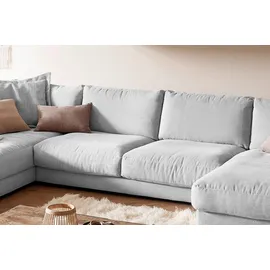 KAWOLA Wohnlandschaft U-Form Madeline Cord Longchair rechts hellgrau