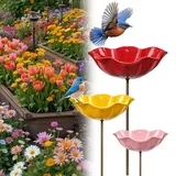 Vogeltränke Blume aus Metall, 3-in-1 Blumen Gartenstecker Vogeltränke für Vögel, Bienen & Schmetterlinge, Handgefertigter Blumen Gartenstecker Bienentränke für Garten, Terrasse & Hof (3Stück)