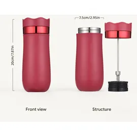 yiweog Tragbarer French-Press-Reisebecher 320 ml 2 Tassen Beige/Rot