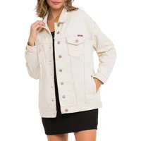 Cipo & Baxx Damen Jeansjacke Oversize Lang Denim Frezeitjacke WJ211 Beige L - L