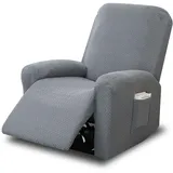 4-Teilig All-Inclusive Sesselbezug, Stretch Relaxsessel Bezüge, Elastischer Plüsch Sesselbezug für Freizeitstühle mit Taschen, Armlehnenstuhlbezug, Split Set Sofabezüge, für Liegestühle(Hellgrau)