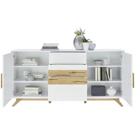 XORA Sideboard Weiß, Eiche, Holz, Eiche, massiv, 4 Fächer, 4 Schubladen, 178x89x40 cm, Fsc, Beimöbel erhältlich, stehend, Schlafzimmer, Schlafzimmer Kommoden - B/H/T ca. 178,00x89,00x40,00