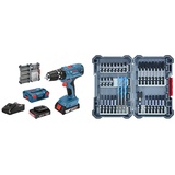 Bosch Professional 18V Akku Schlagbohrschrauber GSB 18V-21 (inkl. 2x2,0 Ah Akku, 40tlg. Zubehör Set) + 35-tlgs. Bohrer Bit Set (Zubehör für Schlagschrauber, mit Bits und Universalhalter)