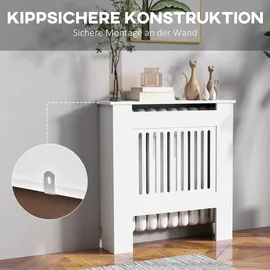 Homcom Heizkörperverkleidung ausziehbar Heizkörperabdeckung mit Ablage, Lamellen, Heizungsabdeckung Heizungsverkleidung Heizkörper Abdeckung 78 x 19 x 81 cm