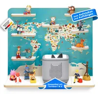 stadtecken Holzregal passend für Toniebox 2 I Geeignet für ca. 50 Tonies I Perfekte Aufbewahrung im Kinderzimmer I Regal zum Aufstellen oder Aufhängen (Globus, Groß)