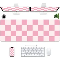 BLESWIN Leder-Mauspad-Schutz, Büro-Mausmatte, rutschfeste PU-Leder-Schreibtischunterlage, wasserfeste Schreibunterlage für Büro, Zuhause, Gaming (rosa kariert, 47,2„ x 16,9“)