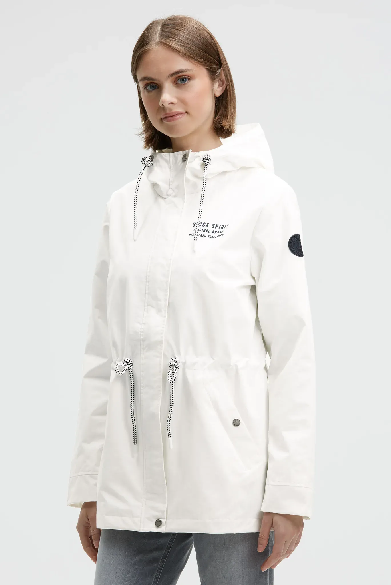 Funktionsjacke SOCCX, Damen, Gr. 3XL, weiß, Web, Material: 55% Baumwolle, 45% Polyamid, Futter: 100% Polyester, unifarben, regular fit lang, eingesetzt Windstopperbündchen, Jacken Funktionsjacke, mit Windbreaker-Bündchen und Waterproof-Eingrifftaschen