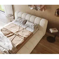 DeLife Polsterbettgestell Cutio 140x200 cm Bouclé Creme-Weiß - Beige/Weiß