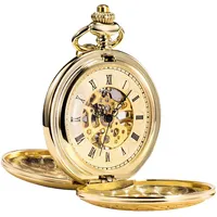 TREEWETO Unisex Taschenuhr mit Kette Analog Handaufzug Doppelscharnier Römische Ziffern Gold