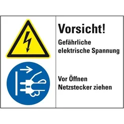 Aufkleber I Kombischild Vorsicht! Gefährliche Elektronisch Spannung, Folie, 200x150mm, ISO 3864-2