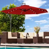 Swing&Harmonie Swing & Harmonie Ampelschirm mit LED Beleuchtung 350cm Solar Garten Schirm Pavillon in Rot