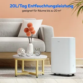 Medion DH20 Luftentfeuchter elektrisch (bis zu 100m3 (20m2), 20Liter/24h, 43db leise, elektrischer Raumentfeuchter, Normalbetrieb, Wäschemodus, ... - Weiß