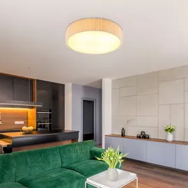 GLOBO Deckenleuchte Deckenlampe Wohnzimmerlampe Metall Weiß Textil Natur D 53 cm