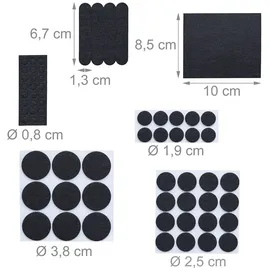 Relaxdays Filzgleiter 204er Pack, Kratzschutz Boden, Möbelgleiter in 6 Größen, Klebefilz Möbel, schwarz