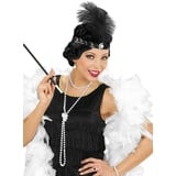 Widdmann Kostüm Charleston Accessoire-Set, Haarband, Halskette und Zigarettenhalter für 20er Jahre Flapper schwarz