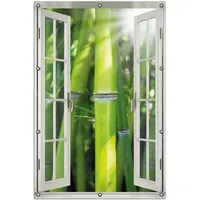 Wallario Sichtschutzzaunmatten Bambus im Sonnenschein, mit Fenster-Illusion grün 100 cm x 150 cm