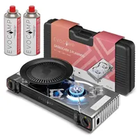 Evocamp Camping Gaskocher 2-Flammig mit Grillaufsatz Rund 32 cm und 2 227 g Gaskartuschen MSF-1a